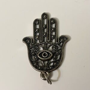 Vintage Silver Hamsa Hand & Evil Eye Pendant Charm 1.5”